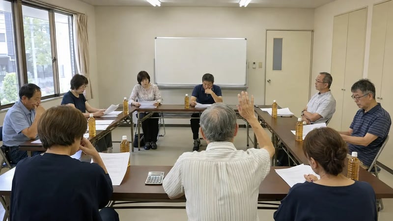 総会で議案について話し合う管理組合の様子