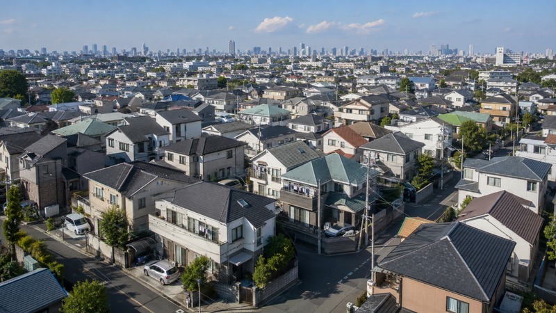 東京23区の住宅街を俯瞰した、戸建てが密集する街並み