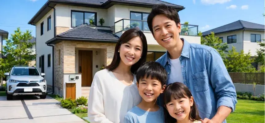 幸せな家族と新しい家