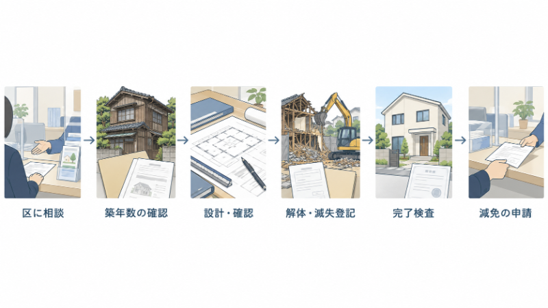 解体から新築、減免申請までの手続きの流れ