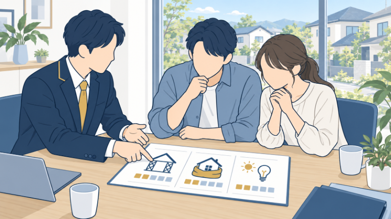 住宅性能評価書の説明を受ける夫婦