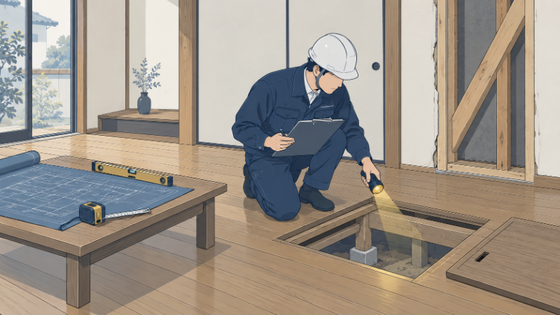 図面と現況を照らし合わせて調査する建築士