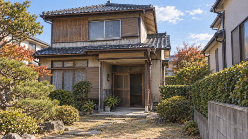 手入れの行き届いた空き家と、剪定を終えた庭