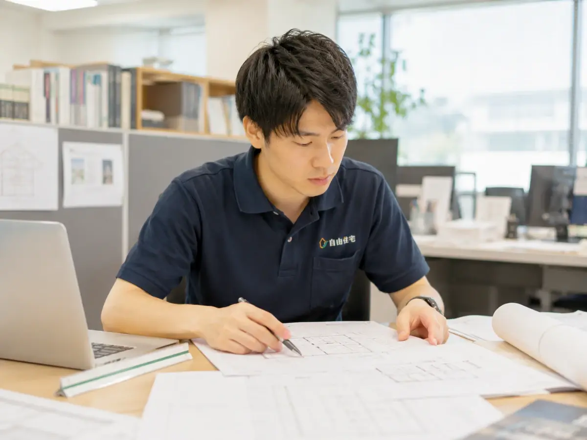 企画設計：図面を確認している様子