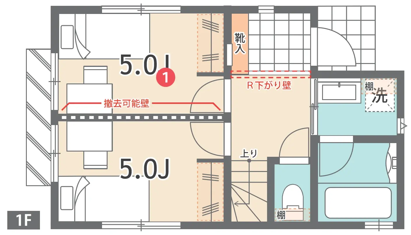 2号区 1Fの間取り(参考プラン)