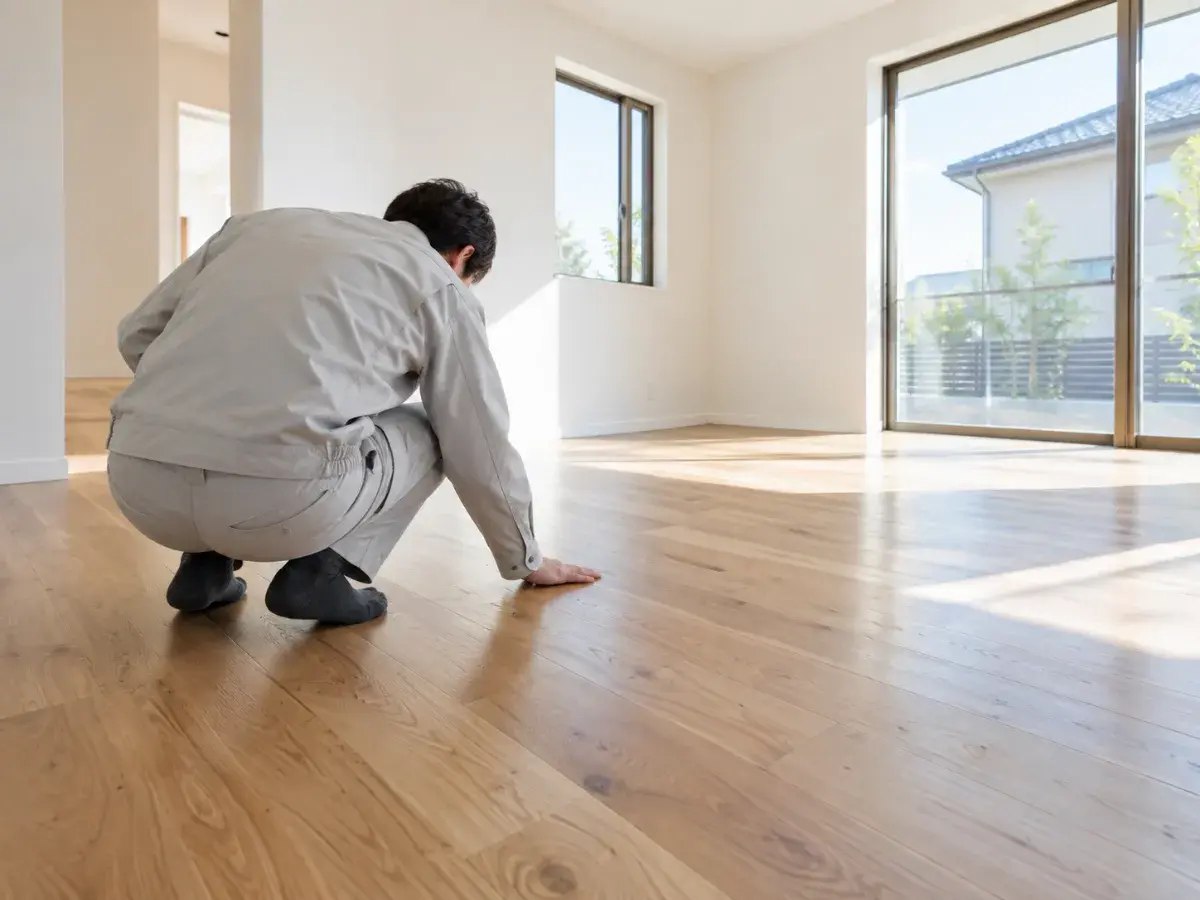 床の仕上がりを確かめる検査員（イメージ）